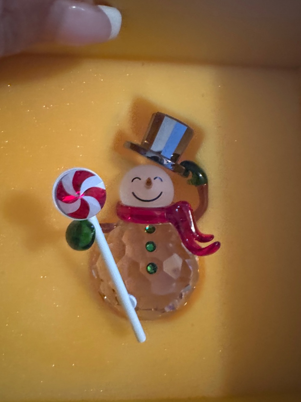 Swarovski Crystal Snowman Ornament with Red Scarf and Candy Cane